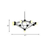 Geometric Metal Arm Chandelier 6/8/10-Light Living Room Hanging Light In Black/Gold