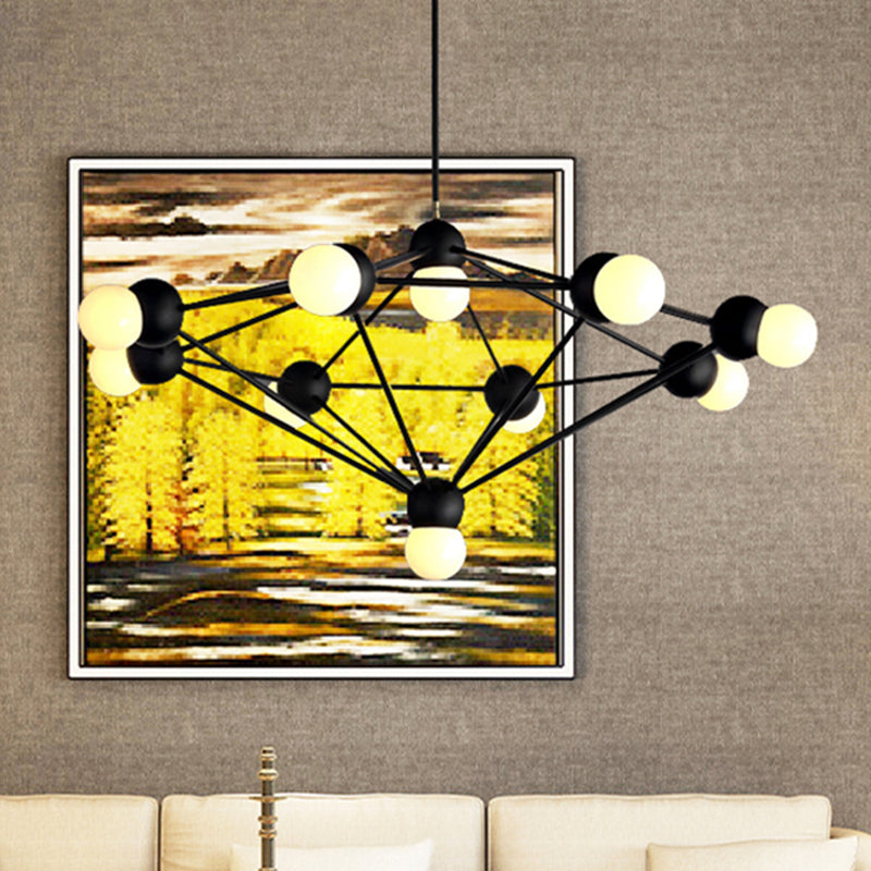 Geometric Metal Arm Chandelier 6/8/10-Light Living Room Hanging Light In Black/Gold
