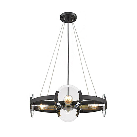 Modern Black Round Chandelier Pendant - Metallic 4-Light Ceiling Fixture With Exposed Bulb Design