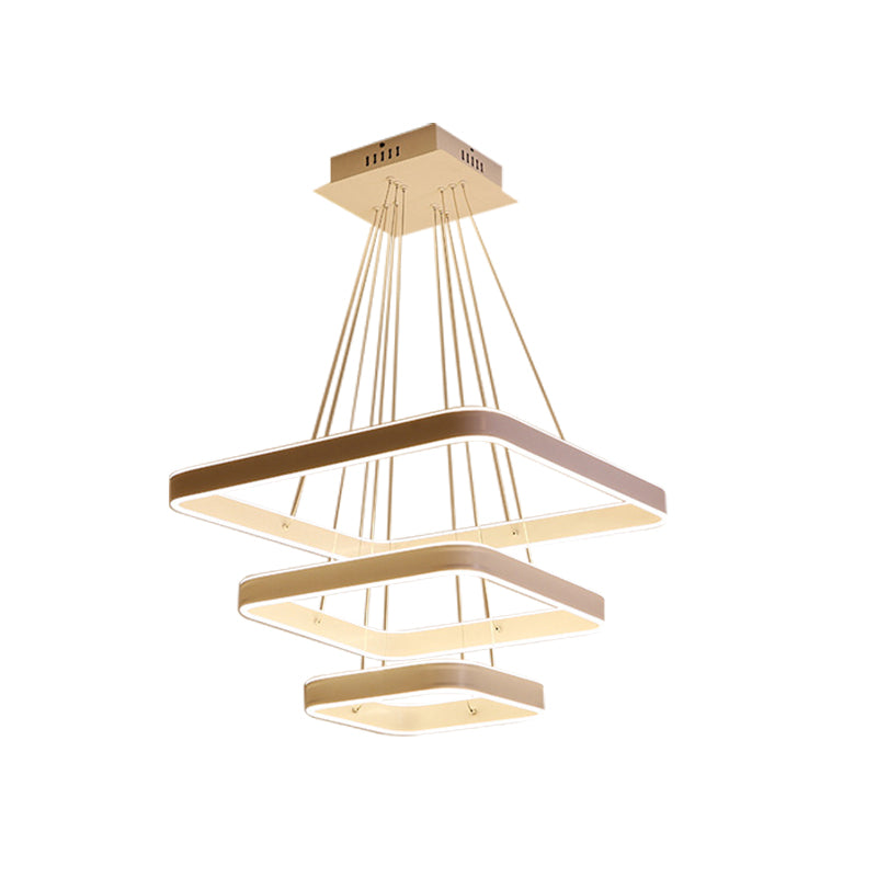 Modern Led Ceiling Chandelier: White 3-Tiered Square Hanging Light Fixture In Multi-Light Tones