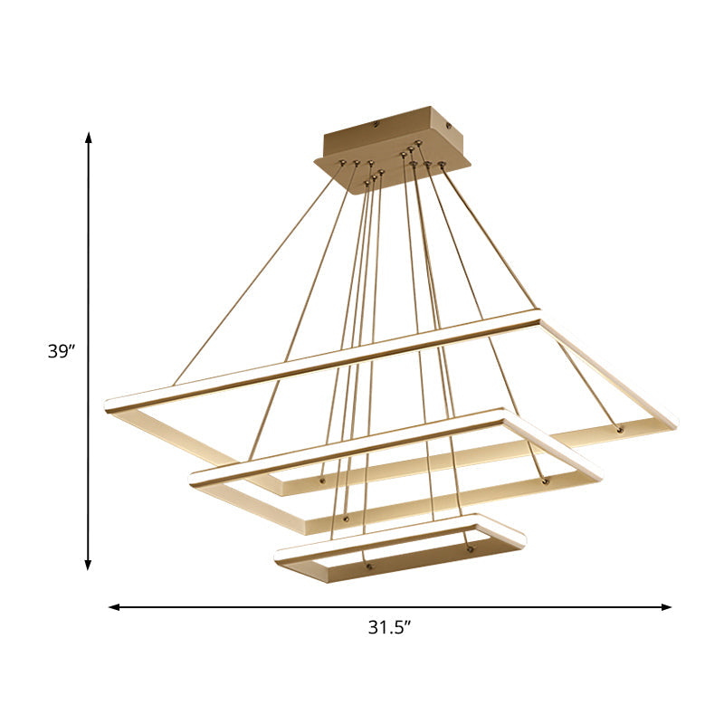 Modern Acrylic Rectangular Chandelier: Tiered Design 3-Light Black/White Led White/Warm Light