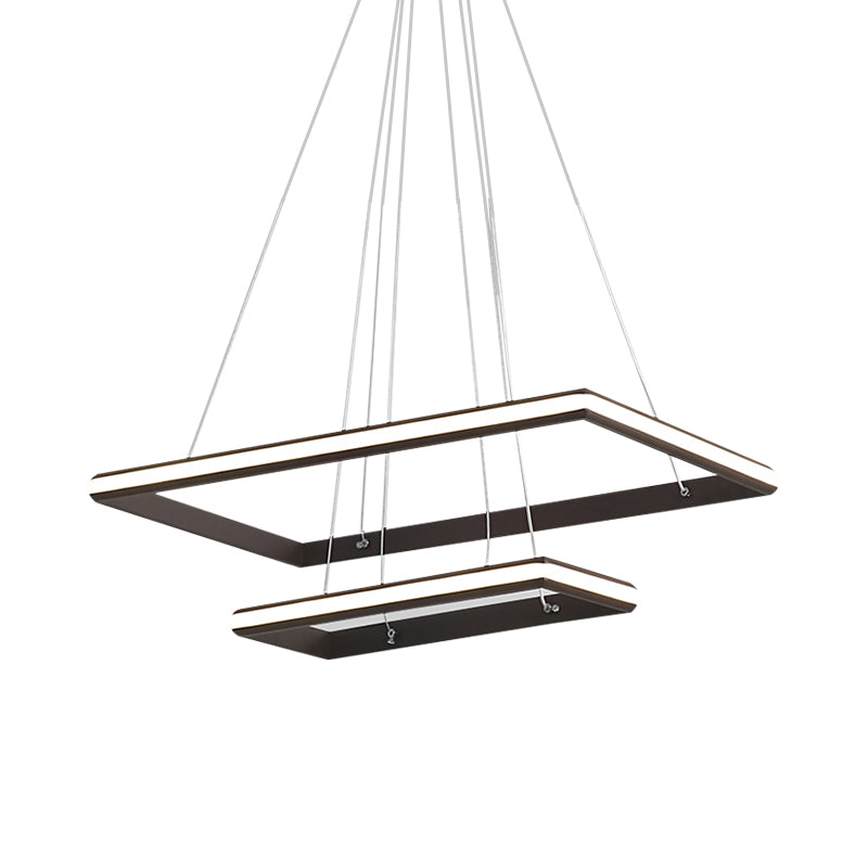 Modern Acrylic Rectangular Chandelier: Tiered Design 3-Light Black/White Led White/Warm Light