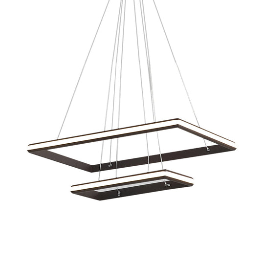 Modern Acrylic Rectangular Chandelier: Tiered Design 3-Light Black/White Led White/Warm Light