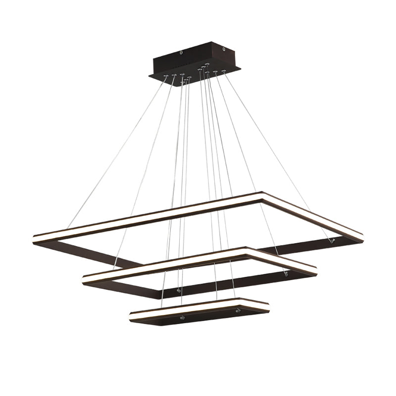 Modern Tiered Rectangular Chandelier With Acrylic Panels - 3 Black/White Led Lights In White Or Warm