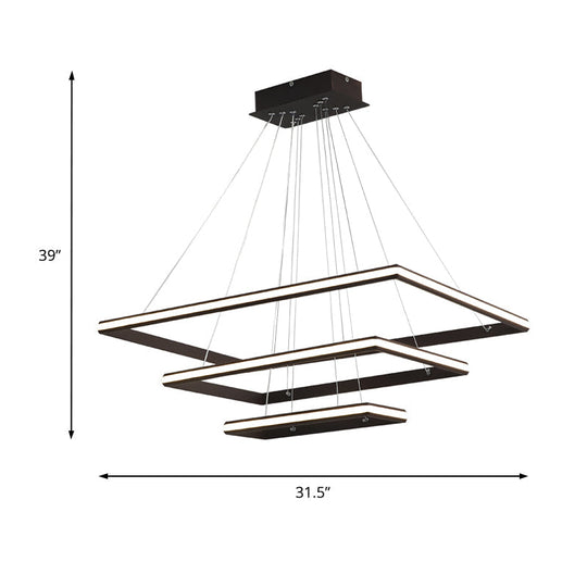 Modern Tiered Rectangular Chandelier With Acrylic Panels - 3 Black/White Led Lights In White Or Warm
