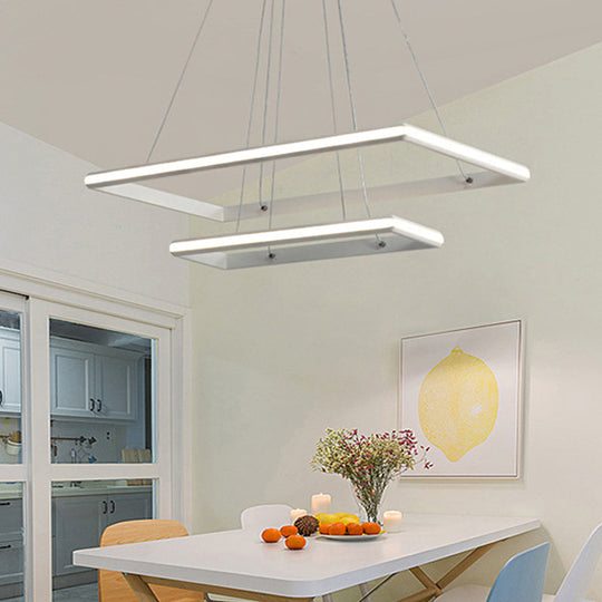 Modern Tiered Rectangular Chandelier With Acrylic Panels - 3 Black/White Led Lights In White Or Warm