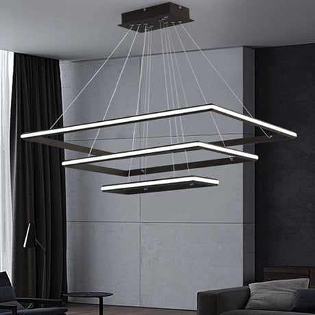 Modern Tiered Rectangular Chandelier With Acrylic Panels - 3 Black/White Led Lights In White Or Warm