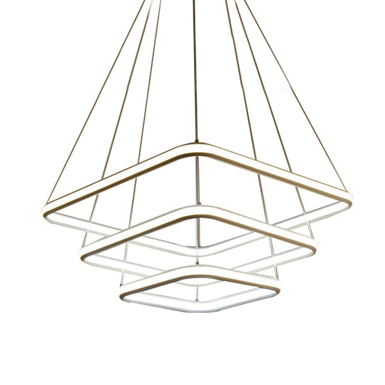 Minimalist White Acrylic Hanging Chandelier - Square Led Ceiling Pendant (White/Warm Light)