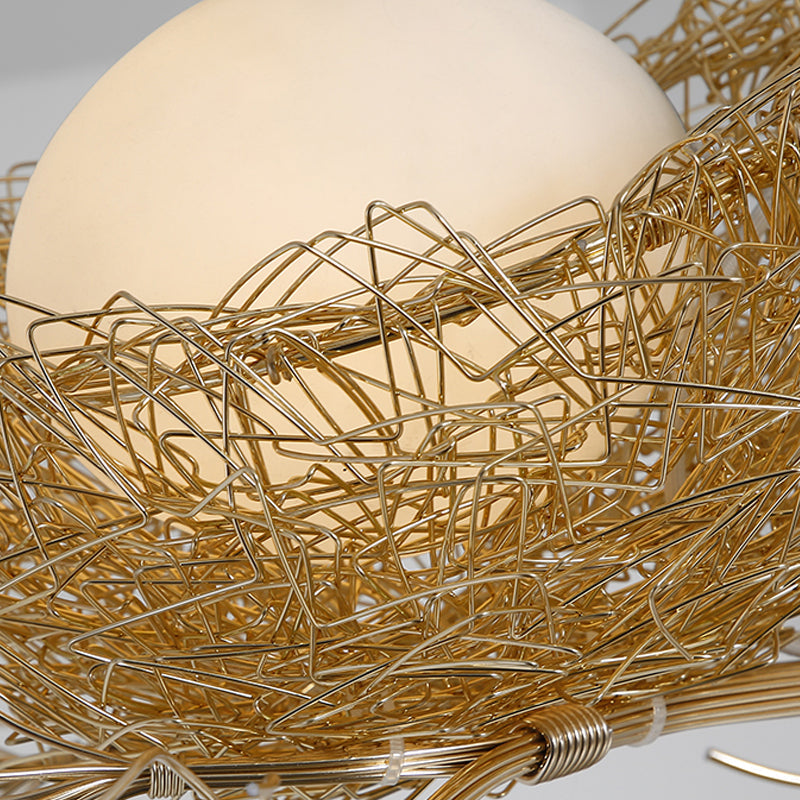 Artistry Milk White Glass Ball Chandelier Pendant 1/2/3-Light Golden Hanging Lamp With Birds And