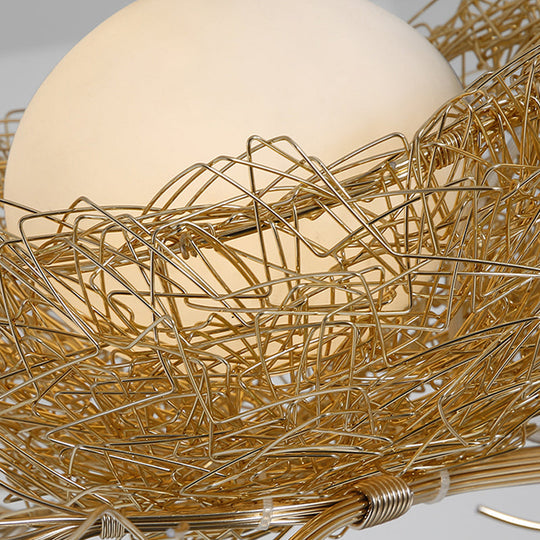 Artistry Milk White Glass Ball Chandelier Pendant 1/2/3-Light Golden Hanging Lamp With Birds And