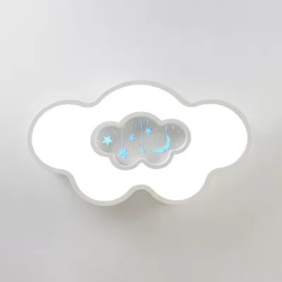 Contemporary Starry Flush Ceiling Light With Cloud Acrylic Accent In White - Ideal For Study Room