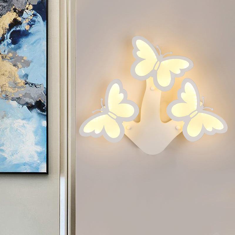 Contemporary Led Butterfly Wall Mounted Night Lamp - Modern 1/3 Lights Sconce White Acrylic