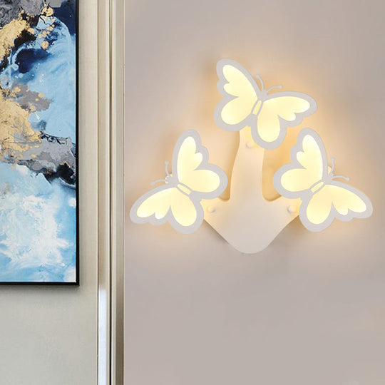 Contemporary Led Butterfly Wall Mounted Night Lamp - Modern 1/3 Lights Sconce White Acrylic