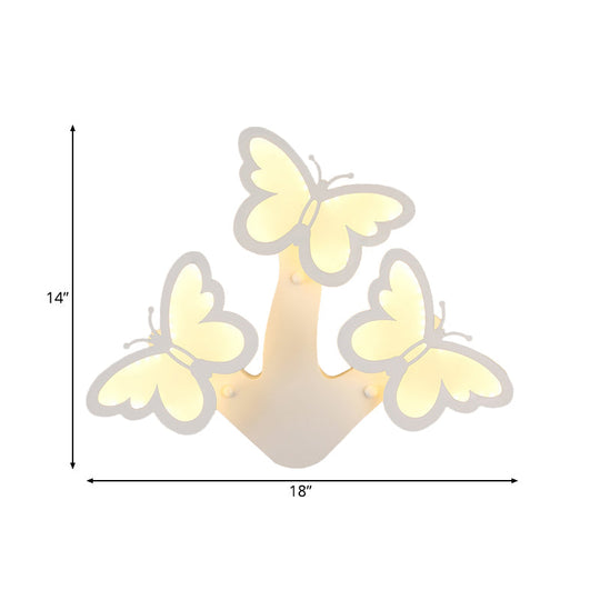 Contemporary Led Butterfly Wall Mounted Night Lamp - Modern 1/3 Lights Sconce White Acrylic