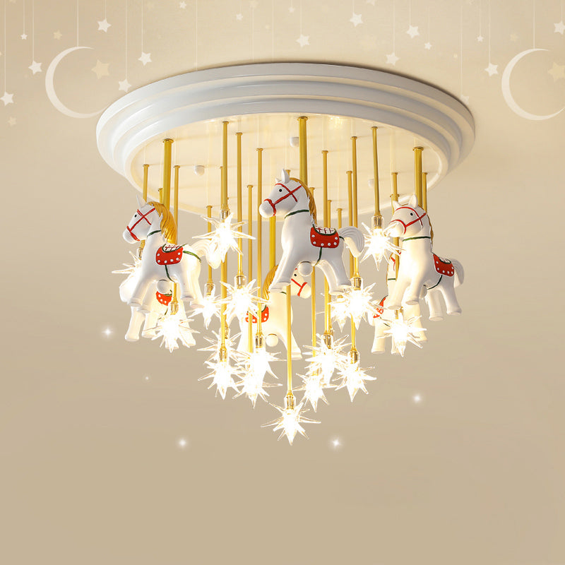 Kids’ Style Md Ceiling Light: Semi Flush Mount With Led Resin Horse In White