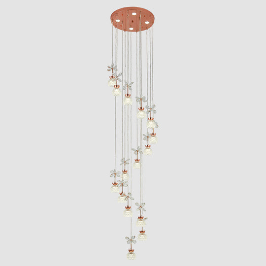 Rose Gold Floral Staircase Multi-Light Pendant With Led Dome Shade