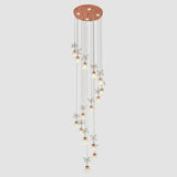 Rose Gold Floral Staircase Led Pendant With Crystal Dome Shade