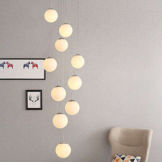 Artistic Frost Glass Sphere Multi Ceiling Light - 10 Heads Suspension Lighting In Silver