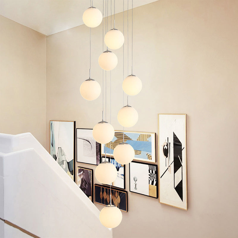 Artistic Frost Glass Sphere Multi Ceiling Light - 10 Heads Suspension Lighting In Silver