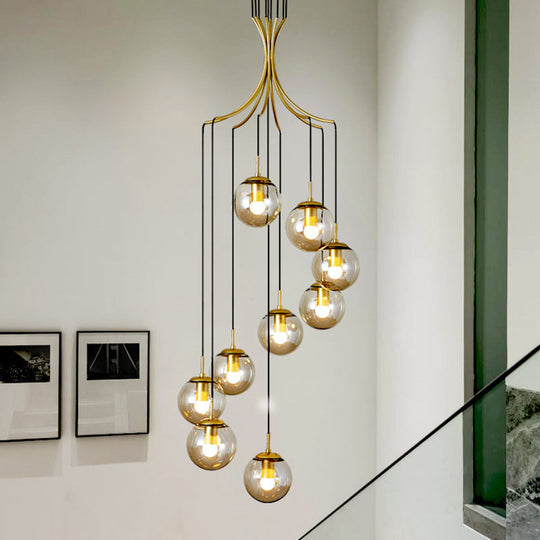 Gold Globe Staircase Multi Ceiling Lamp With Frost Glass And Contemporary Style