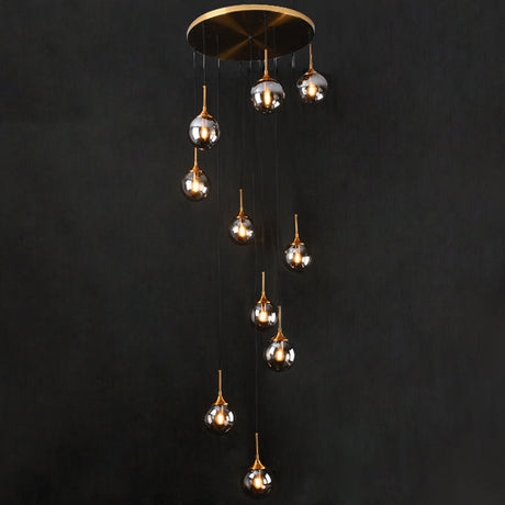 Nordic Spiral Glass Staircase Pendant Light With Multiple Hanging Balls