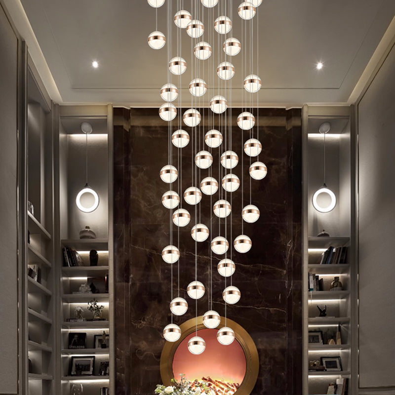Gold Crystal Led Multi-Ceiling Light With Ball Shade For Staircase Suspension 48 /