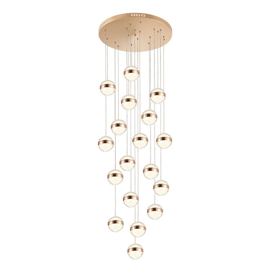 Gold Led Crystal Staircase Ceiling Light With Ball Shade
