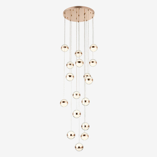 Gold Led Crystal Staircase Ceiling Light With Ball Shade