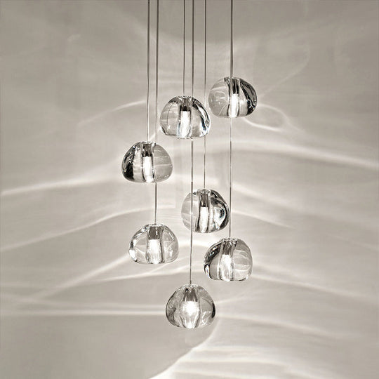 Chrome Led Staircase Pendant Light With Crystal Simplicity - Stone Shape Hanging Illumination 7 /