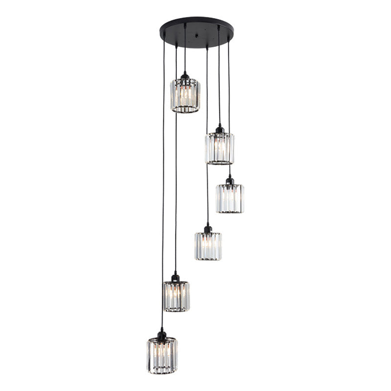 Sleek Black Geometric Prismatic Crystal Ceiling Light For Staircases - Multi-Suspension Lighting