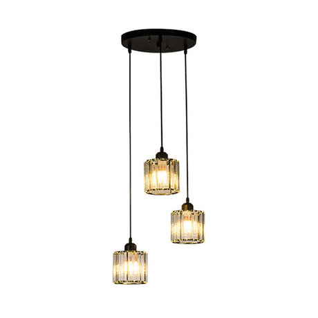 Sleek Black Geometric Prismatic Crystal Ceiling Light For Staircases - Multi-Suspension Lighting