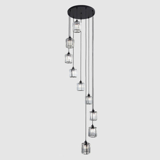 Sleek Black Geometric Prismatic Crystal Ceiling Light For Staircases - Multi-Suspension Lighting 9 /