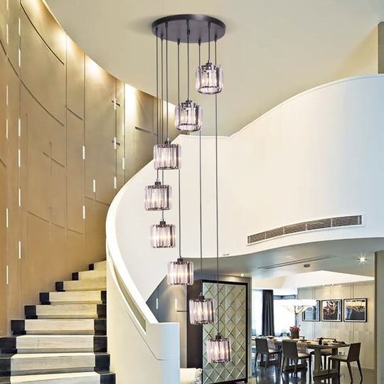 Suspension d'escalier géométrique contemporaine en verre - Suspension multi-lumières