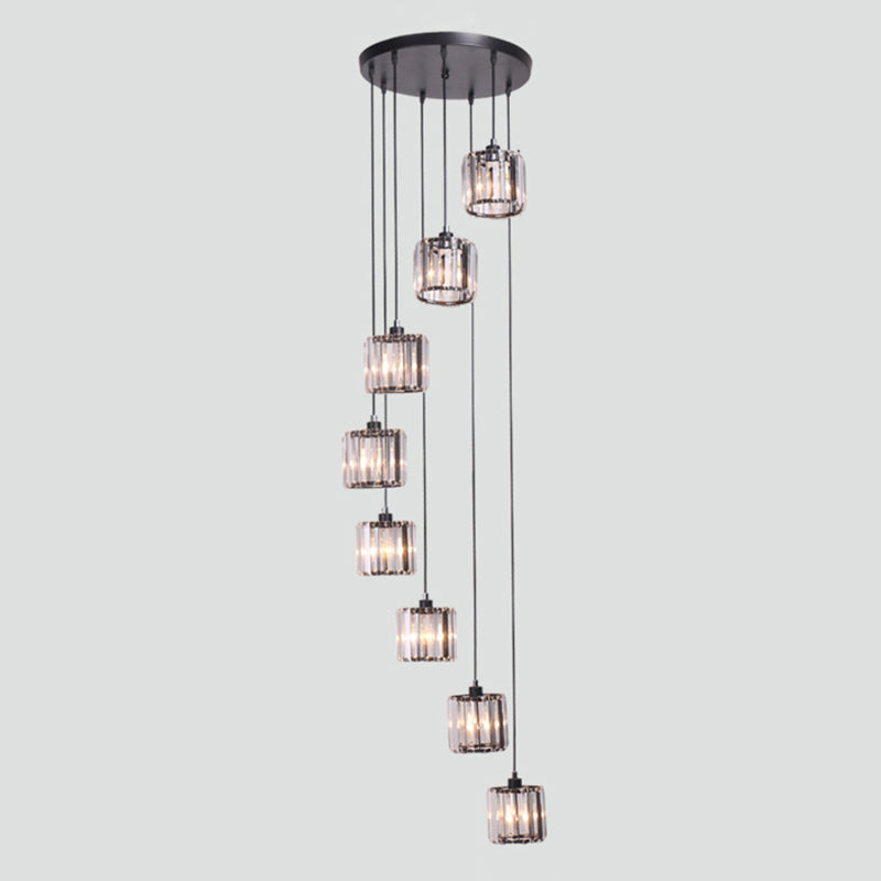Suspension d'escalier géométrique contemporaine en verre - Suspension multi-lumières