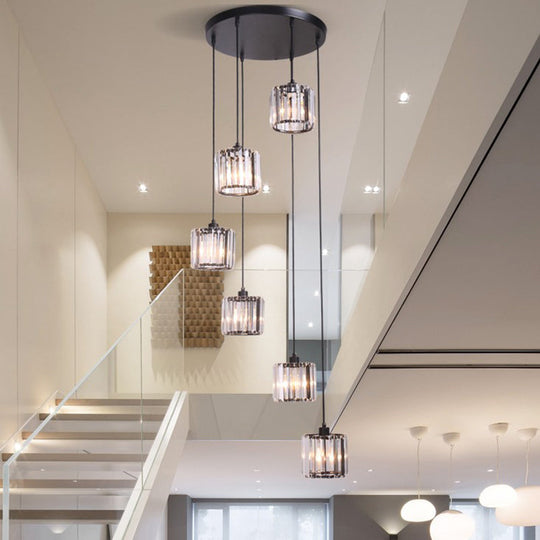 Suspension d'escalier géométrique contemporaine en verre - Suspension multi-lumières