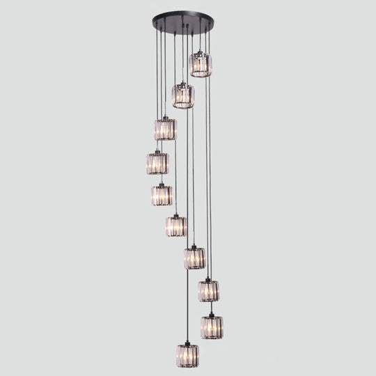 Suspension d'escalier géométrique contemporaine en verre - Suspension multi-lumières