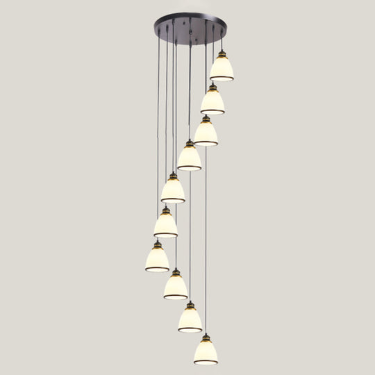 Suspension d'escalier géométrique contemporaine en verre - Suspension multi-lumières
