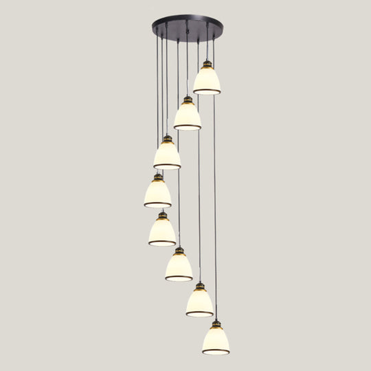 Suspension d'escalier géométrique contemporaine en verre - Suspension multi-lumières