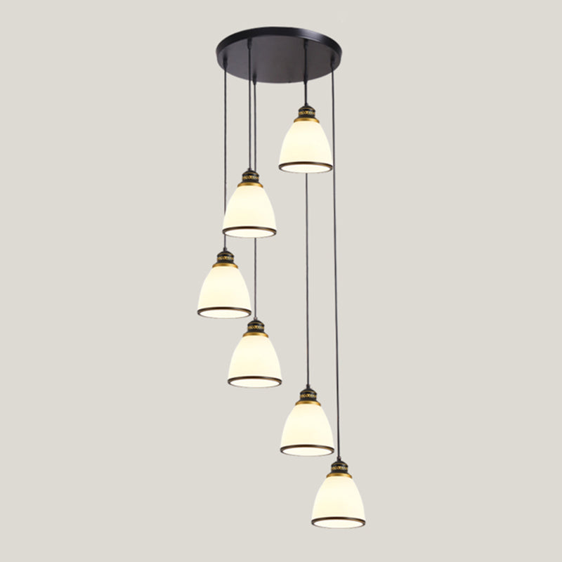 Contemporary Multi-Light Pendant With Geometrical Glass Shade For Staircase Suspension 6 / Black