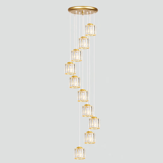 Suspension d'escalier géométrique contemporaine en verre - Suspension multi-lumières