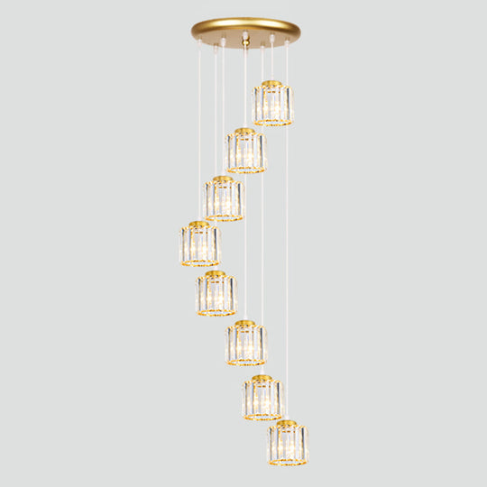 Suspension d'escalier géométrique contemporaine en verre - Suspension multi-lumières