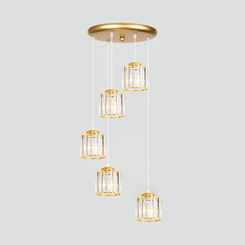 Suspension d'escalier géométrique contemporaine en verre - Suspension multi-lumières