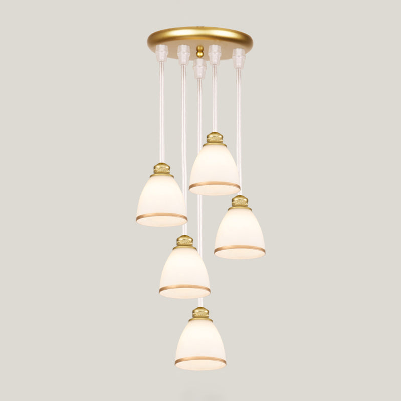 Suspension d'escalier géométrique contemporaine en verre - Suspension multi-lumières