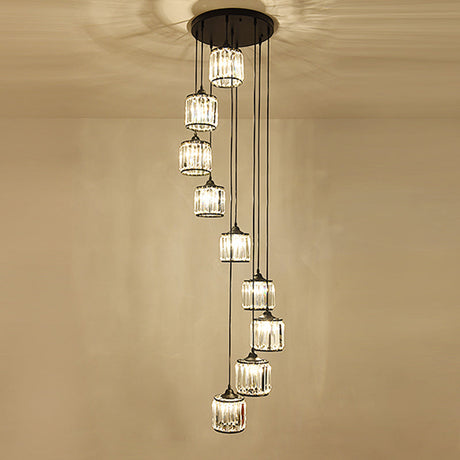 Minimalist Crystal Staircase Suspension Light Fixture - Cylindrical Multi Ceiling Lamp
