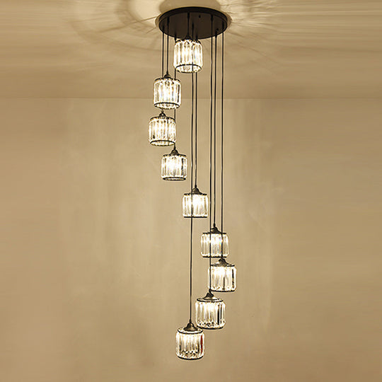 Minimalist Crystal Staircase Suspension Light Fixture - Cylindrical Multi Ceiling Lamp