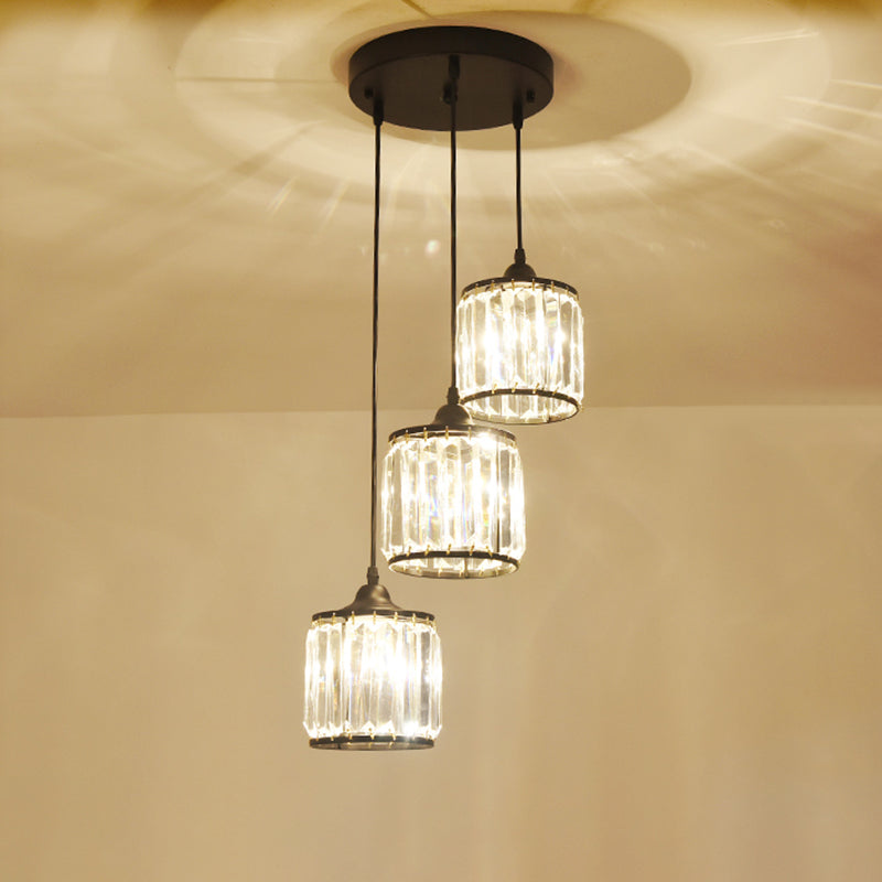 Minimalist Crystal Suspension Light For Staircase - Cylindrical Multiceiling Lamp