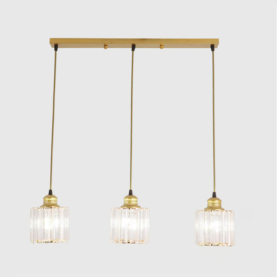 Suspension cylindrique en cristal moderne avec 3 ampoules – Finition dorée pour salle à manger