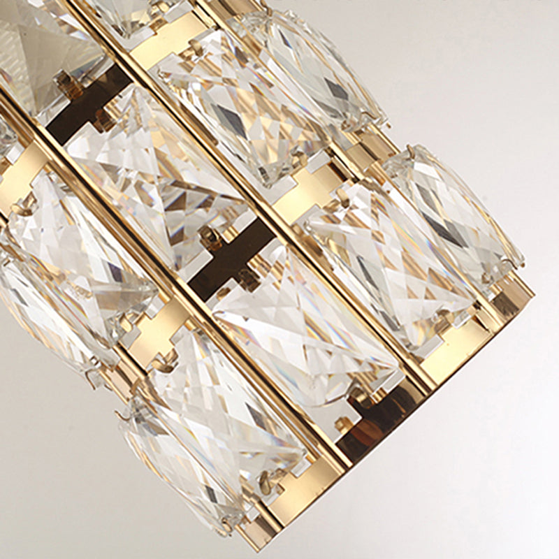Modern Crystal-Encrusted Cylinder Ceiling Lamp - 10 Bulb Suspension Fixture For Staircase