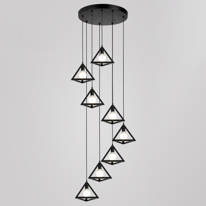 Geometric Cage Staircase Multi Ceiling Light - Metallic Suspension Fixture