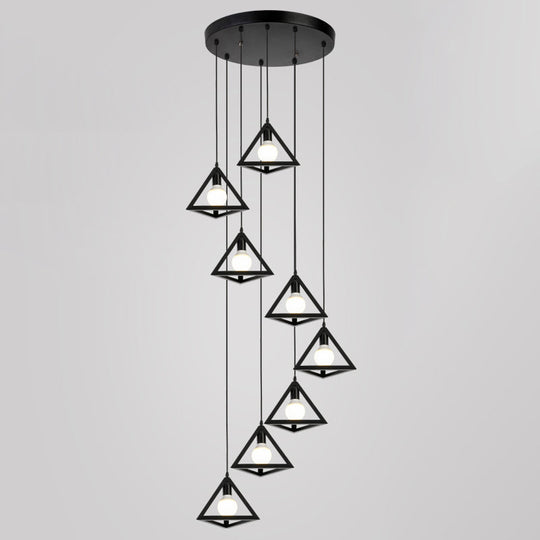 Metallic Geometric Cage Ceiling Light Fixture For Staircase Suspension